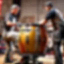 Craftsman meticulously carving intricate design on a Mapex drum shell