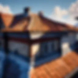 Elegantly designed tile roof ridge cap on modern building