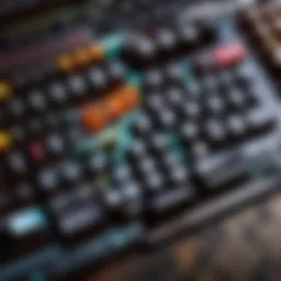 A close-up view of a mechanical keyboard highlighting RGB lighting