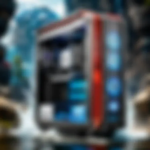 A sleek Maingear water-cooled PC showcasing its elegant design and advanced cooling system.