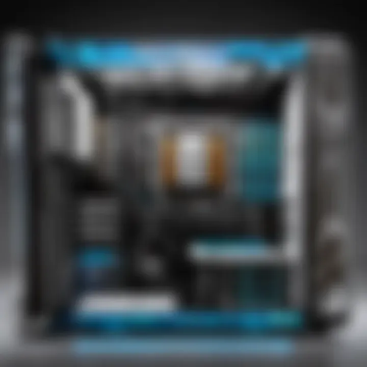An interior view of the Maingear water-cooled PC highlighting its premium components and cooling setup.