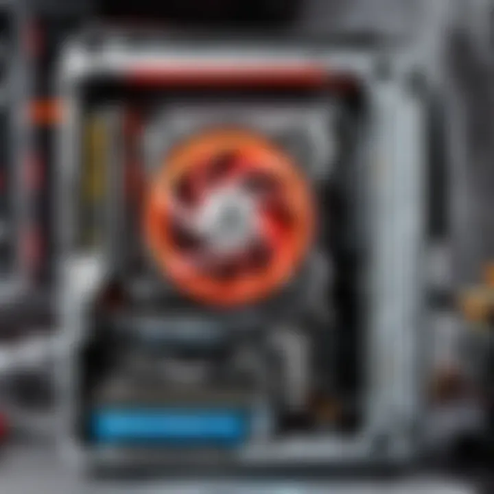 A close-up of the cooling system in the Maingear PC demonstrating its efficiency and technology.