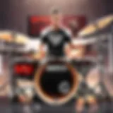 Energetic Drummer Performing with Mapex M Series Drum Set Drummer playing Mapex M Series Drum Set at live concert