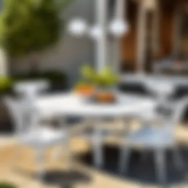 Chic Outdoor Entertaining Area Outdoor Patio Decor with Crate and Barrel White Round Table