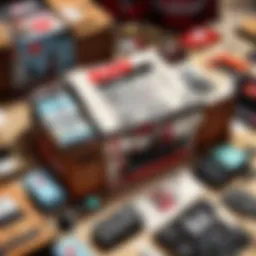 An assortment of gamer-themed items arranged in a stylish care package