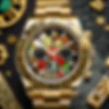 Close-up of a Bape Rolex watch showcasing intricate design details