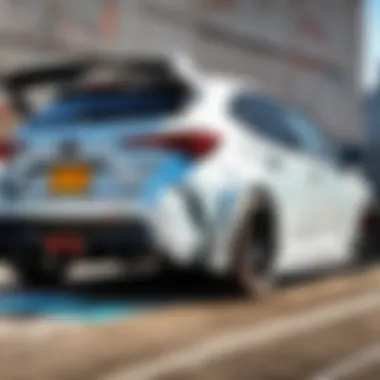 Toyota Corolla Hatchback being serviced, focusing on rear diffuser maintenance