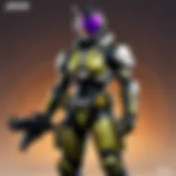 Female warrior in futuristic armor holding a high-tech weapon